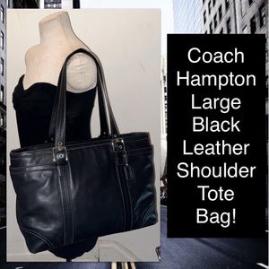 Coach Hampton Large Blk Leather Shoulder Tote Bag!
